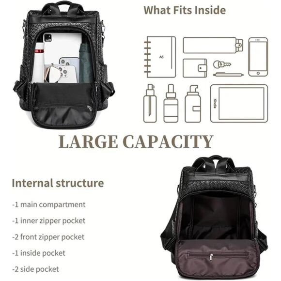 Woven Leather Backpack Purse for Women Waterproof Anti-theft Multipurpose main image 6